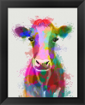 Framed Rainbow Splash Cow Print