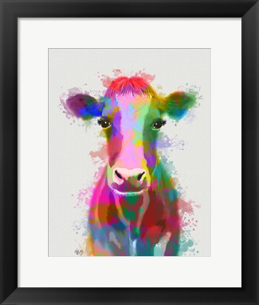 Framed Rainbow Splash Cow Print