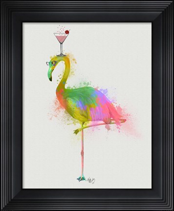 Framed Rainbow Splash Flamingo 2 Print