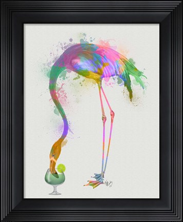 Framed Rainbow Splash Flamingo 3 Print