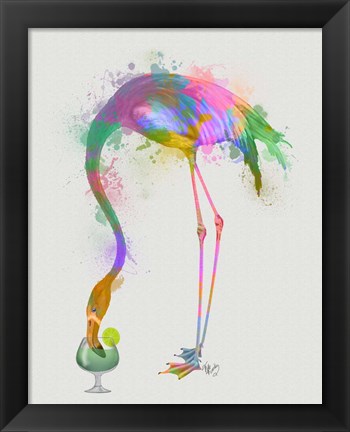 Framed Rainbow Splash Flamingo 3 Print