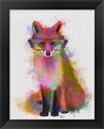 Framed Rainbow Splash Fox 2 Print