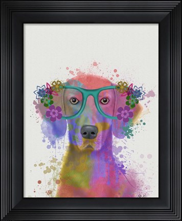 Framed Rainbow Splash Weimaraner, Portrait Print