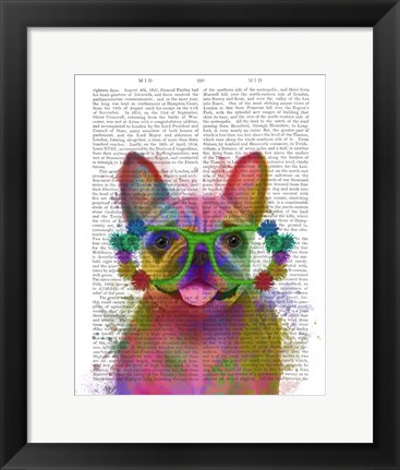 Framed Rainbow Splash French Bulldog, Portrait Print