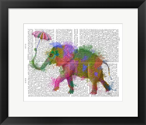 Framed Rainbow Splash Elephant Print