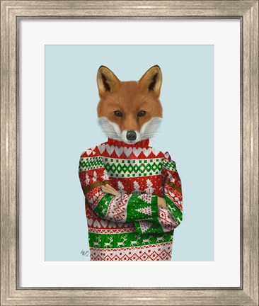 Framed Fox in Christmas Sweater Print