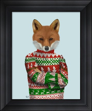 Framed Fox in Christmas Sweater Print