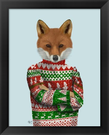 Framed Fox in Christmas Sweater Print