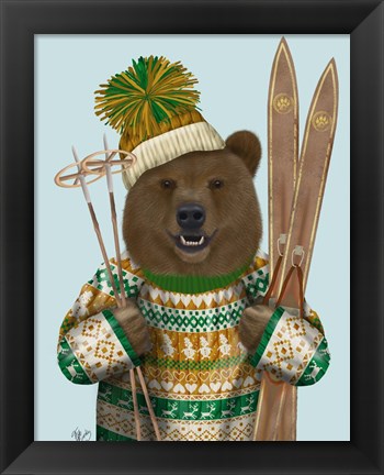 Framed Bear in Christmas Sweater Print