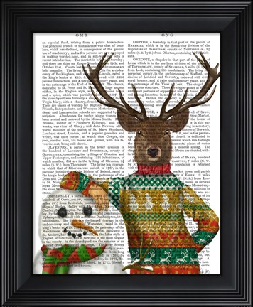Framed Deer in Christmas Sweater with Snowman Print