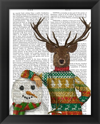 Framed Deer in Christmas Sweater with Snowman Print