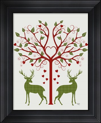 Framed Christmas Des - Deer and Heart Tree, On Cream Print