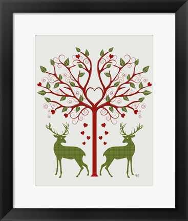 Framed Christmas Des - Deer and Heart Tree, On Cream Print