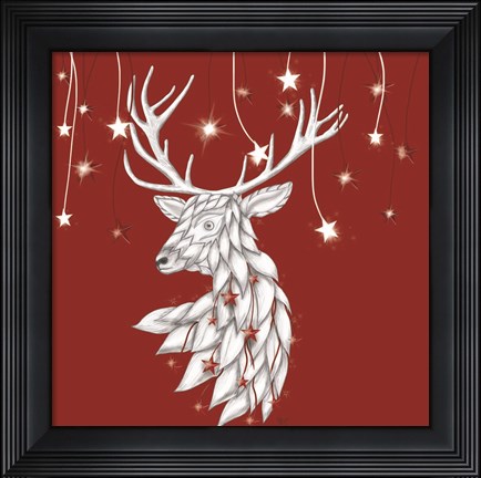 Framed White Deer and Hanging Stars Print
