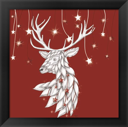 Framed White Deer and Hanging Stars Print