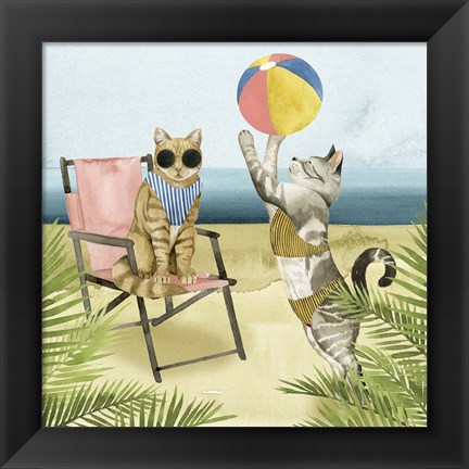 Framed Coastal Kitties I Print