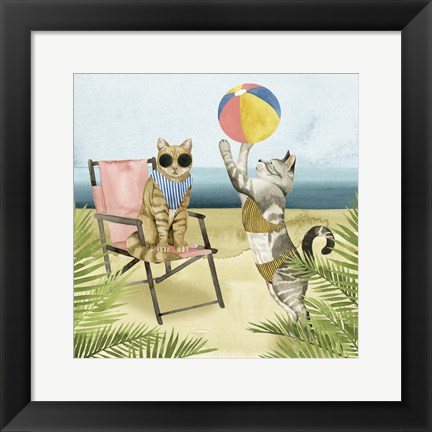 Framed Coastal Kitties I Print