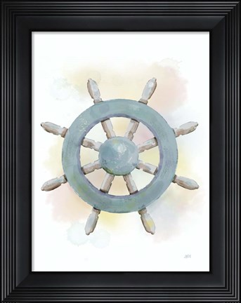 Framed Watercolor Ship&#39;s Wheel Print