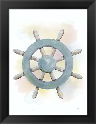 Framed Watercolor Ship&#39;s Wheel Print