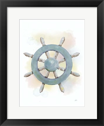 Framed Watercolor Ship&#39;s Wheel Print