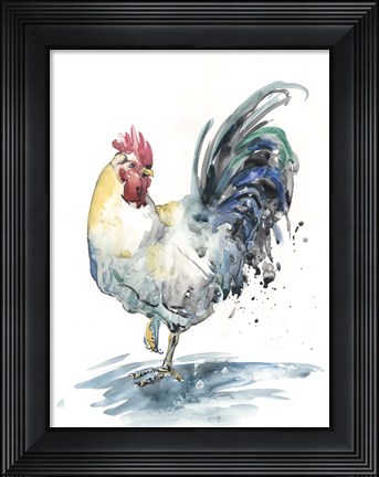 Framed Rooster Splash I Print