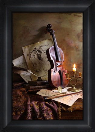 Framed Still Life With Violin Print