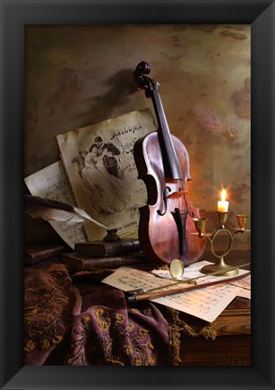 Framed Still Life With Violin Print