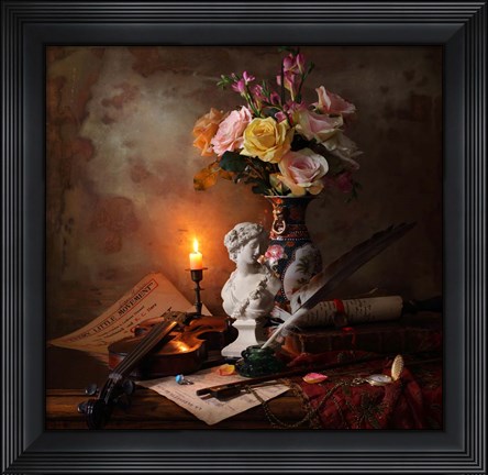 Framed Still Life With Bust And Flowers Print