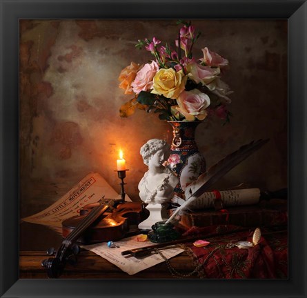 Framed Still Life With Bust And Flowers Print