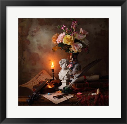 Framed Still Life With Bust And Flowers Print