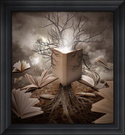 Framed Old Tree Reading Story Book Print