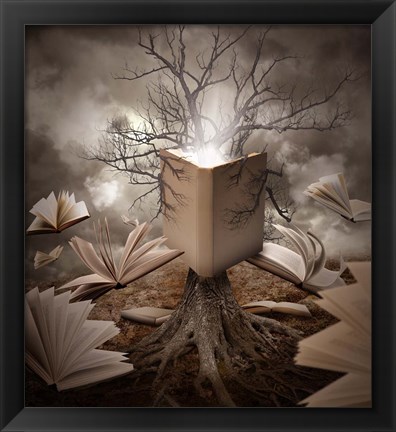 Framed Old Tree Reading Story Book Print