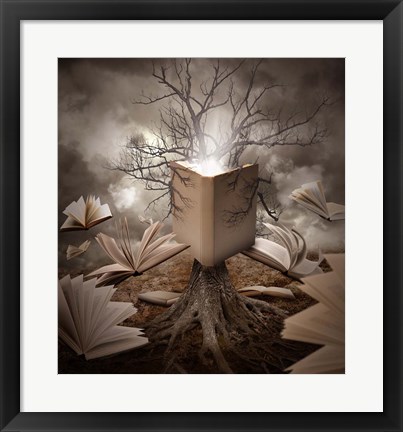 Framed Old Tree Reading Story Book Print