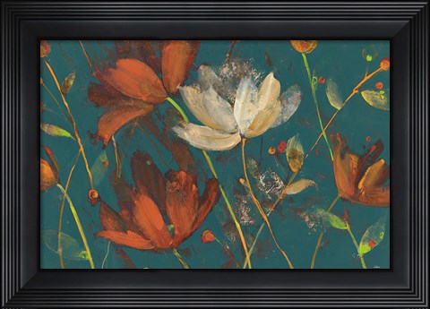 Framed Moonlight Garden I Spice on Teal Print