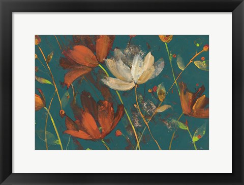 Framed Moonlight Garden I Spice on Teal Print