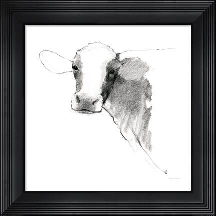 Framed Cow II Dark Square Print