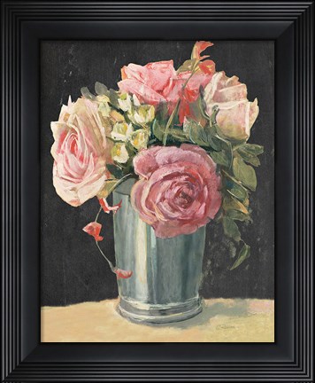Framed Silver Vase II on Black Print