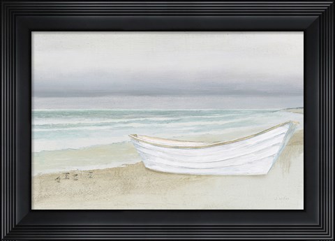 Framed Serene Seaside with Boat Print