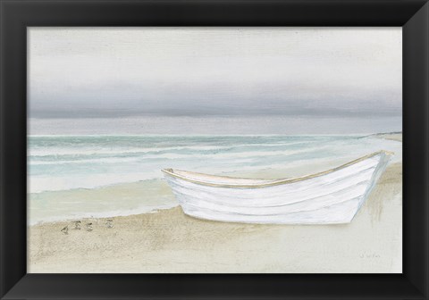 Framed Serene Seaside with Boat Print