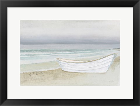 Framed Serene Seaside with Boat Print