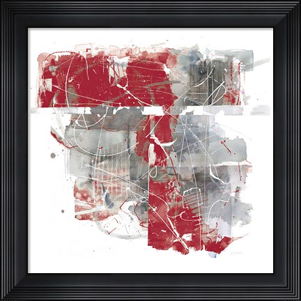 Framed Moving In and Out of Traffic II Red Grey Print