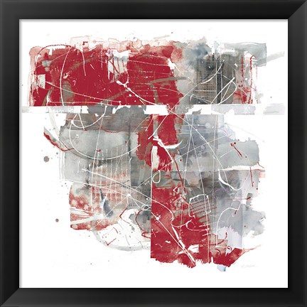 Framed Moving In and Out of Traffic II Red Grey Print