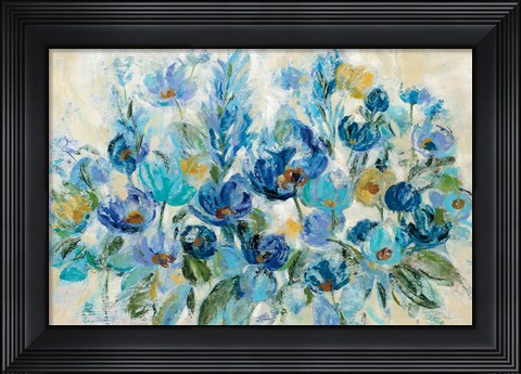 Framed Scattered Blue Flowers Print