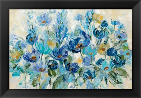 Framed Scattered Blue Flowers Print