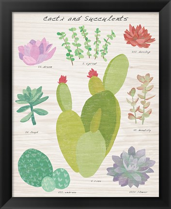 Framed Succulent and Cacti Chart III on Wood Print