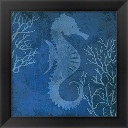 Framed Navy Sea horse Print