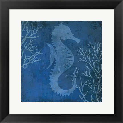 Framed Navy Sea horse Print