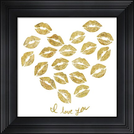 Framed I Love you Gold Lips Print