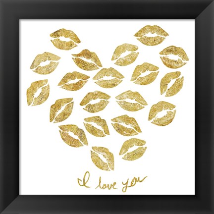 Framed I Love you Gold Lips Print