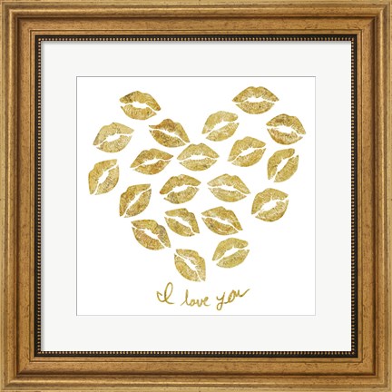 Framed I Love you Gold Lips Print